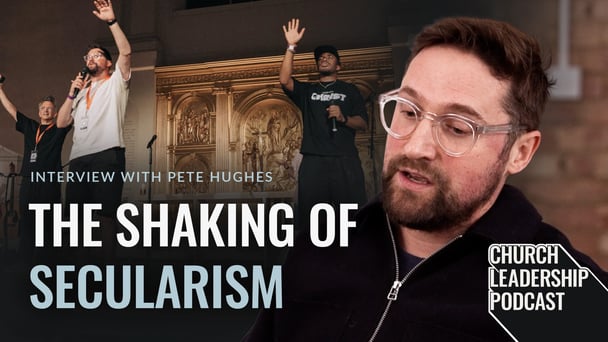 Image of Pete Hughes, Lead Pastors at KXC (Kings Crossing Church), being filmed at an interview about the Church movement in the United Kingdom.