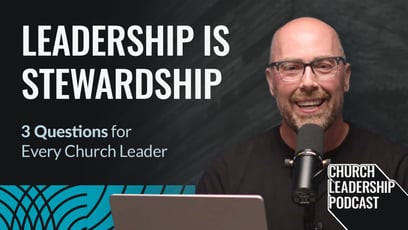 Photograph of John McGee, Executive Director of Watermark Resources in front of a mic, and laptop in the Church Leadership Podcast studio at Watermark Community Church.