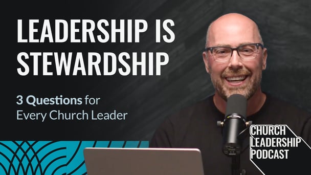 Photograph of John McGee, Executive Director of Watermark Resources in front of a mic, and laptop in the Church Leadership Podcast studio at Watermark Community Church.