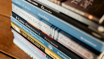 Stack of books on a table
