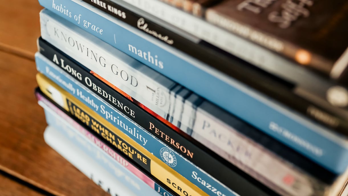 Stack of books on a table
