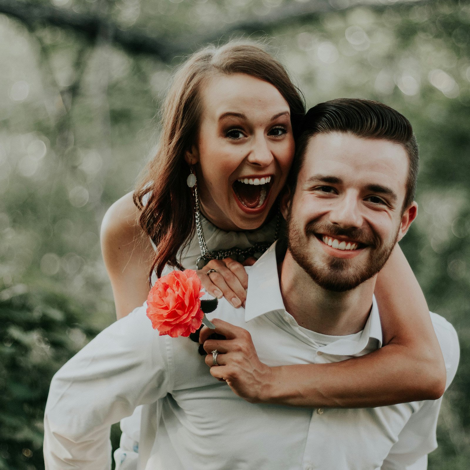 A Foundation Groups couple smiling on their engagement