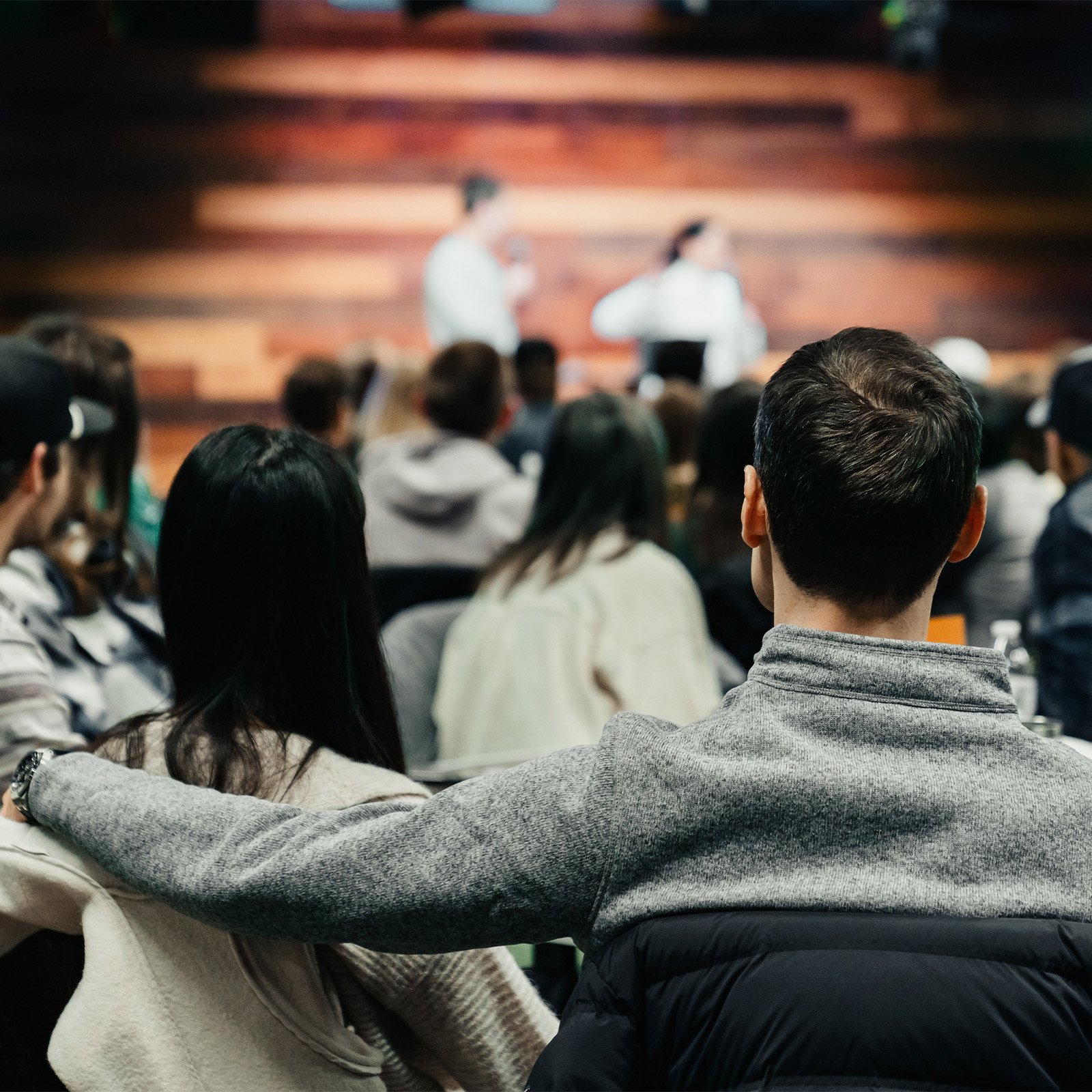Merge couple listening to the teaching time