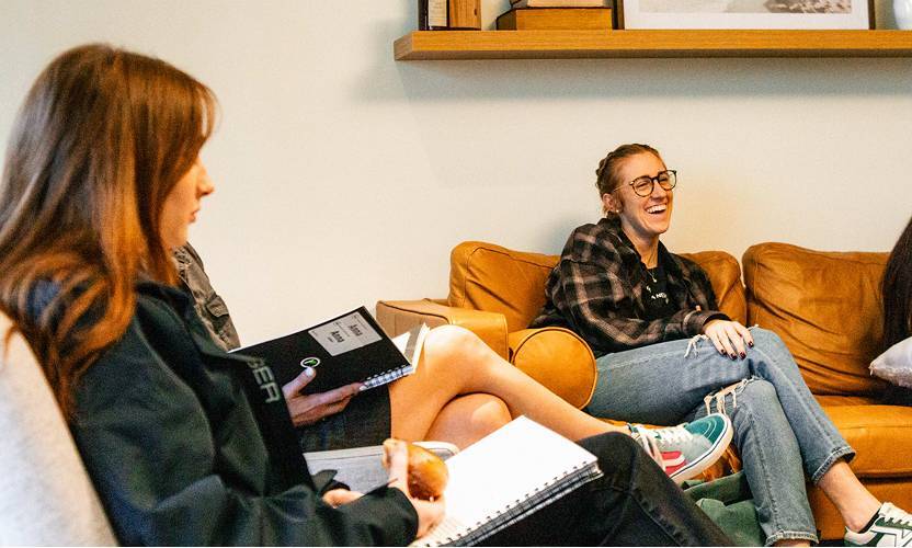Regeneration students group chatting and laughing